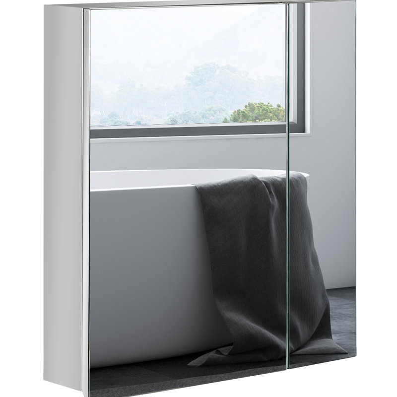 Bathroom Wall Cabinet With Mirror - Stainless Steel Construction Storage Shelves For