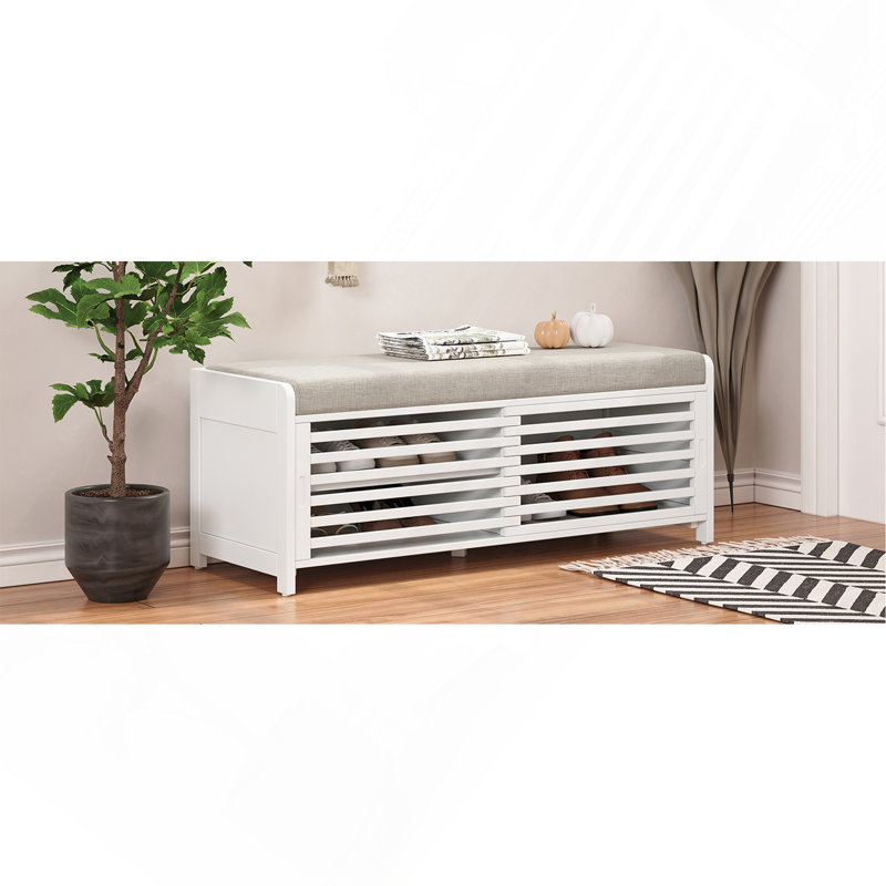 Banc à chaussures avec rangement et coussin, banc de rangement à volets vieillis avec charme rétro pour le salon, vestibule