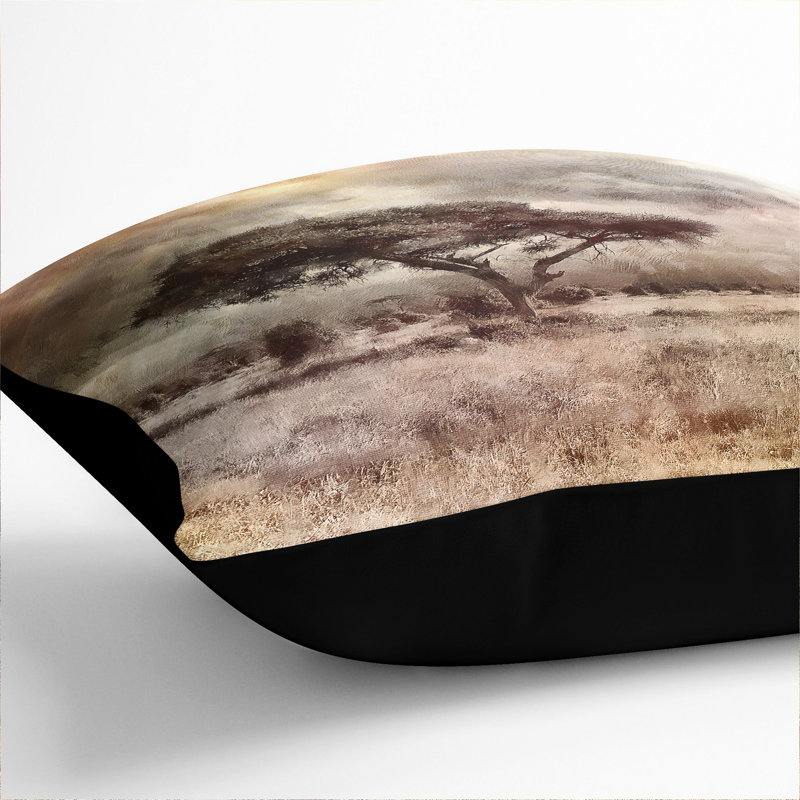 Trees In Africa Painting Square Throw Cushion, 40cm H x 40cm W x 15cm D, Black