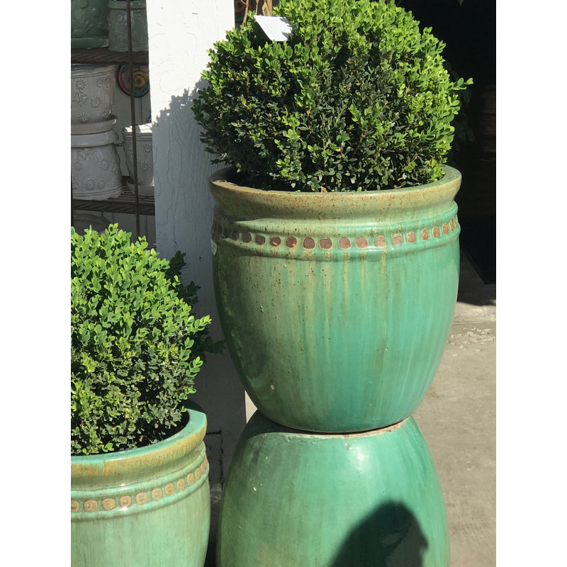 Grands pots de fleurs décoratifs en céramique émaillée, lot de 4 - Intérieur/Extérieur, Ensemble de 4, Bleu chute