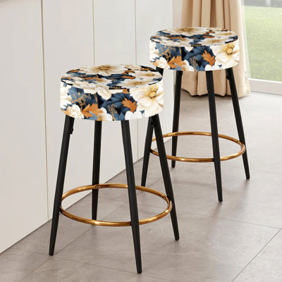 Ensemble de 2 tabourets de bar à motif floral blanc et doré