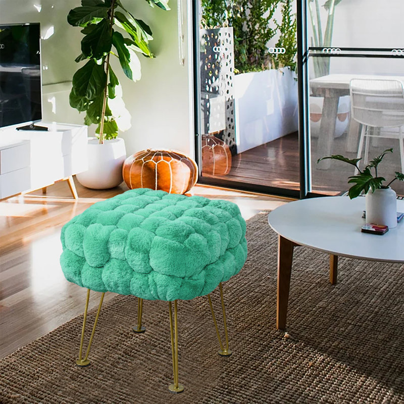 Aislee Upholstered Ottoman, Blue Turquoise 100% Polyester