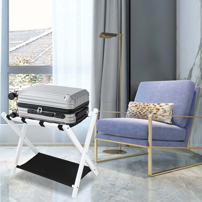 Porte-bagages pliable en bois avec tablette (ensemble de 2)