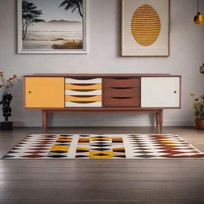 Meuble télé minimaliste en bois massif avec grand rangement