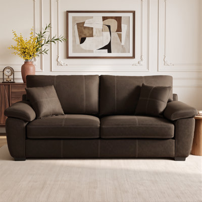 88.2" Wide Luxury Faux Leather Square Arm Sofa