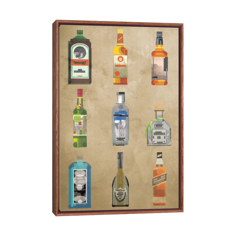 Liquor Bottles - Print on Canvas, 152.5 cm H x 101.5 cm W, Classic Brown Wood Framed