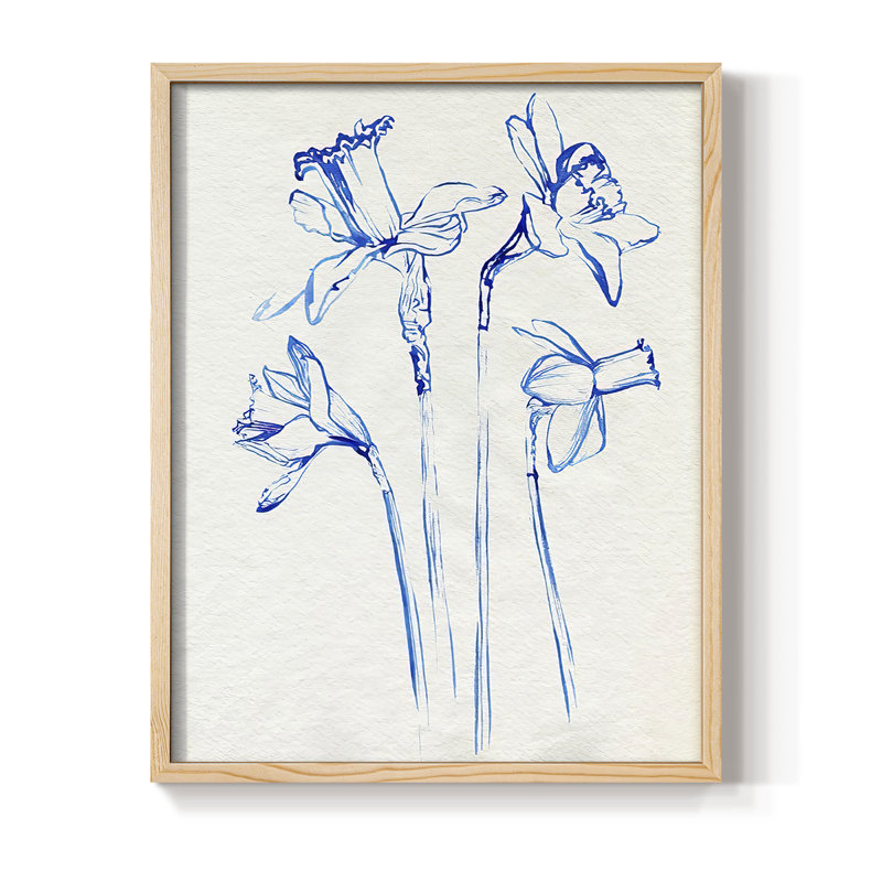 Inky Daffodils II, reproduction encadrée - bois massif, Naturel, H 15 po x l 12 po