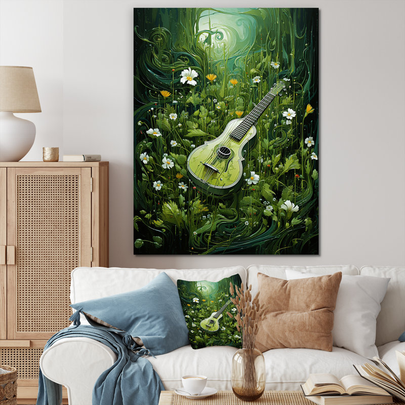 Musique, guitare, gazon vert Meadows, Encadrement doré, H 40 po x l 30 po
