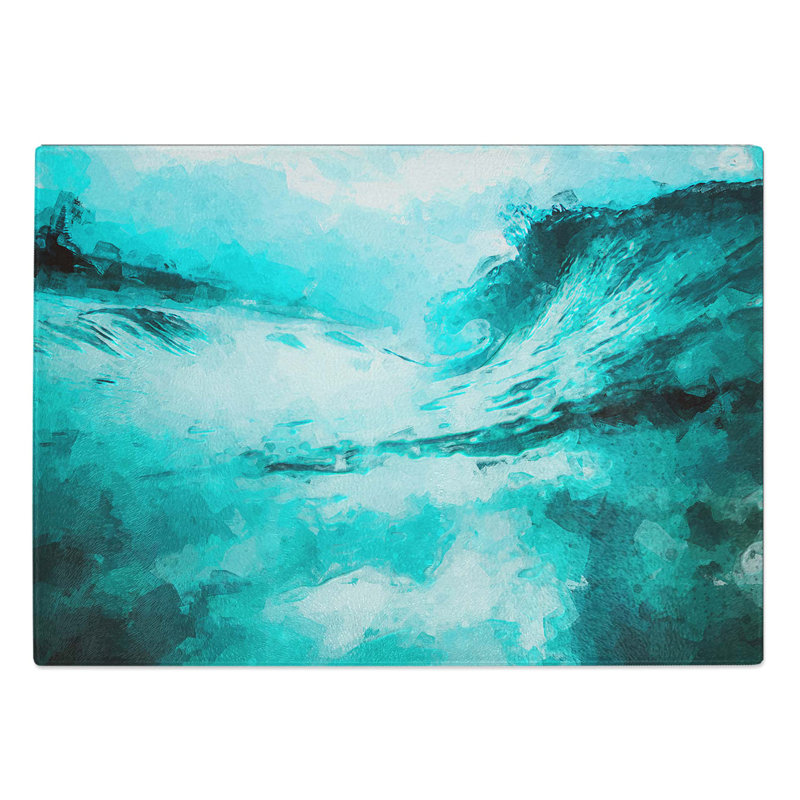 Tempered Glass Rising Wave Chopping Board, 39 cm W x 28.5 cm L