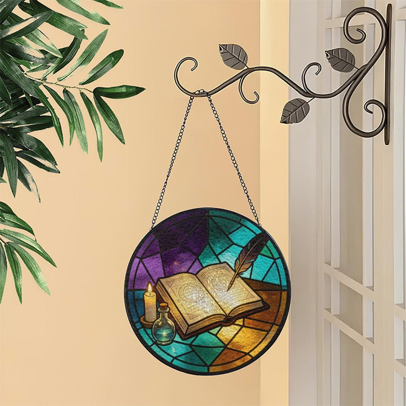 Vitrail, bougie, livre magique, plume de bougie et panneaux de vitrail Potion Suncatcher pour décor de fenêtre
