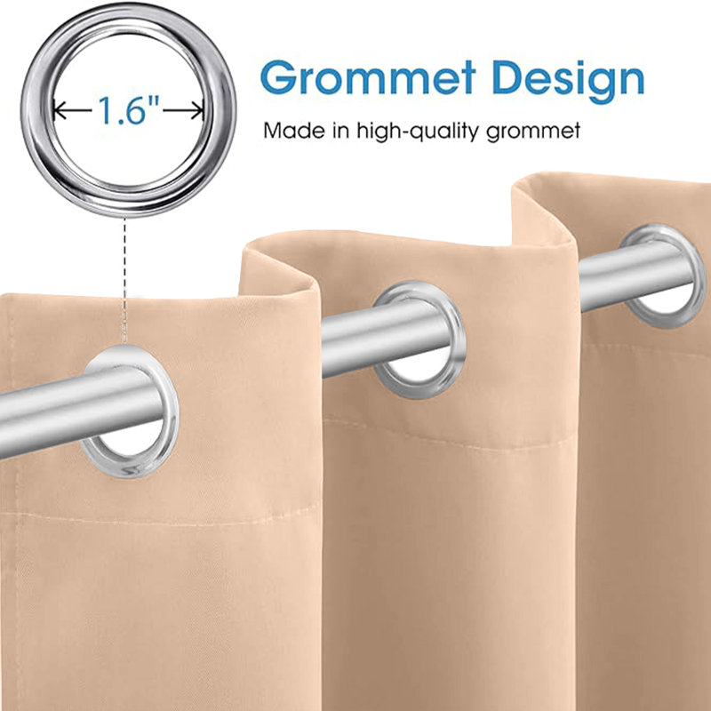Luxury 230 GSM 100% Blackout Eyelet Room Darkening Curtain Pair, 228 W x 228 D cm, Beige
