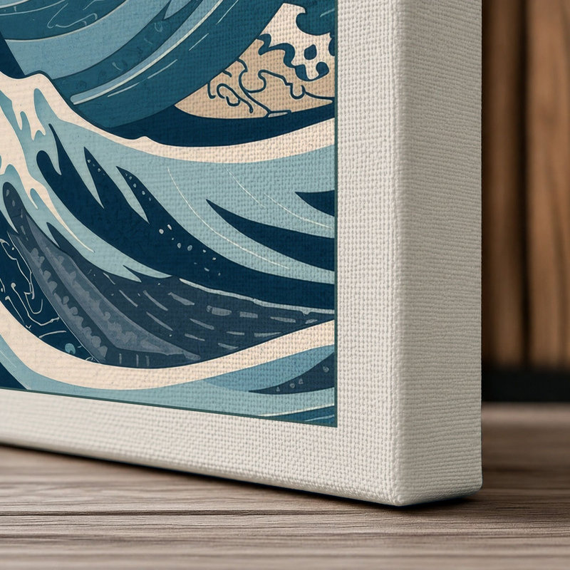 Cresting Wave Japandi - Wrapped Canvas, 18x12 - 45.7 x 30.5 cm, Cream Border