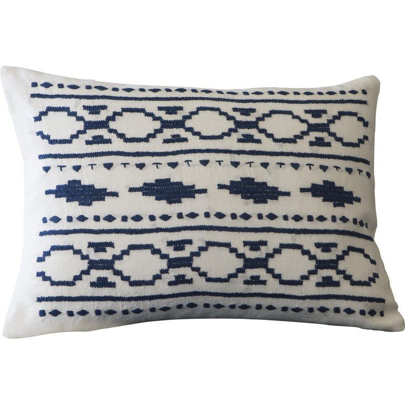 Britten Embroidered Linen Lumbar Pillow, Indigo