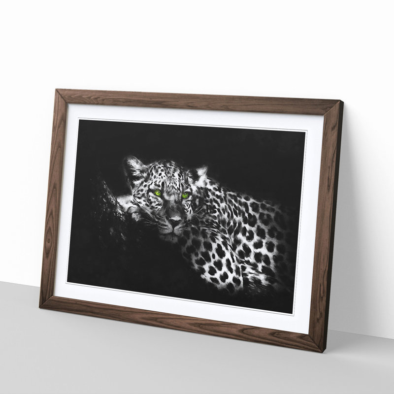 Leopard with Green Eyes High - Picture Frame Graphic Art Print, 45cm H x 63cm W x 2cm D, Walnut Framed