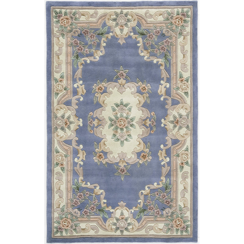 Tapis bleu clair Aubusson, Rectangle de 5 pi x 8 pi