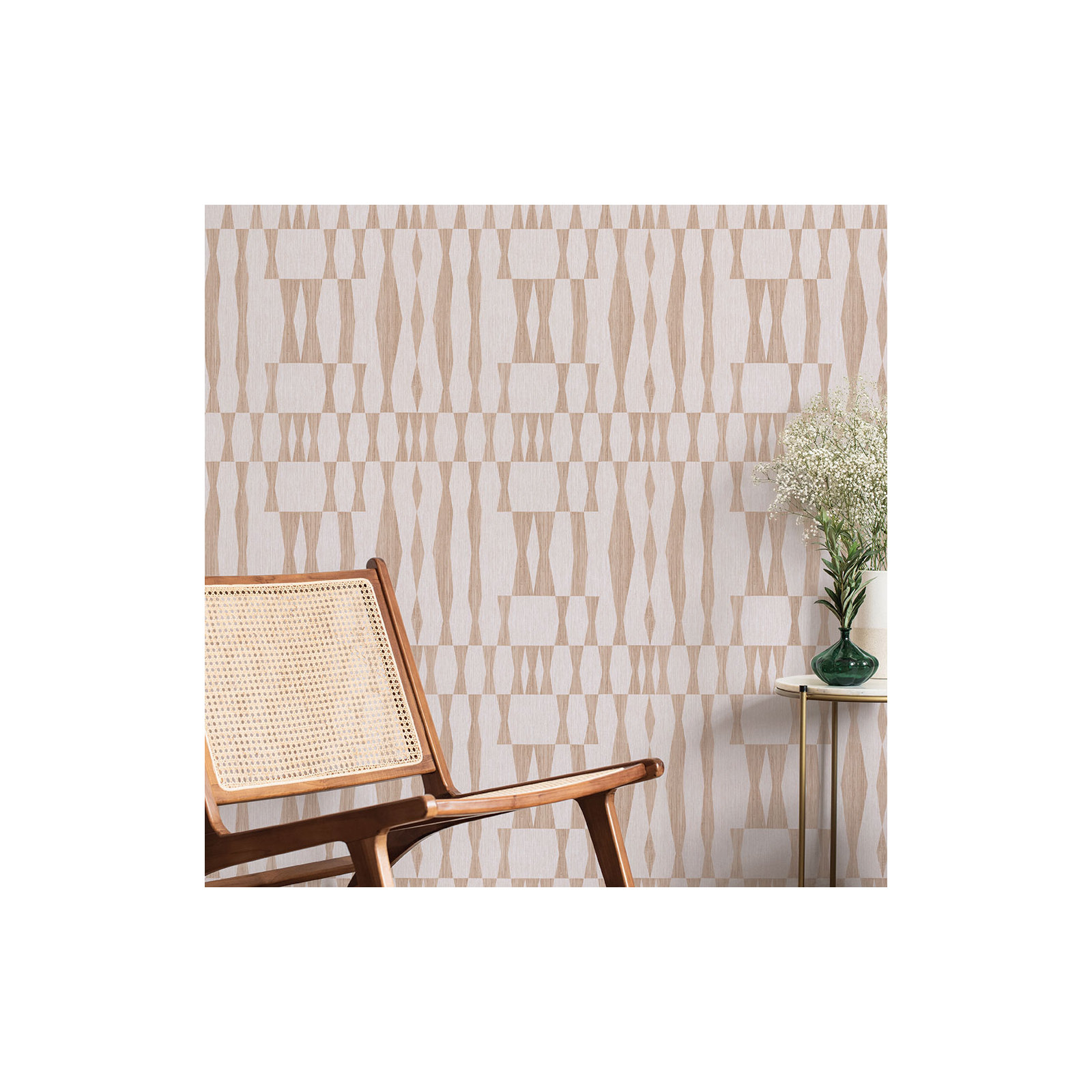 Faux Grasscloth Geo Peel and Stick Wallpaper, Beige
