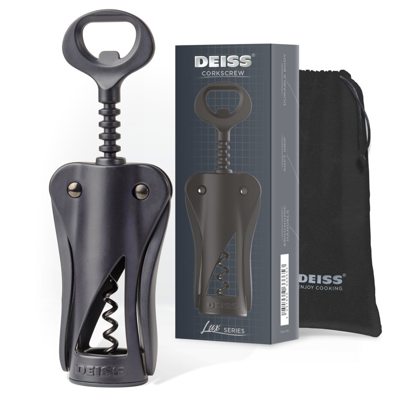 Deiss Lux Wine Opener, All-metal Black Matte Coating Wing Corkscrew Wine Bottle Opener 