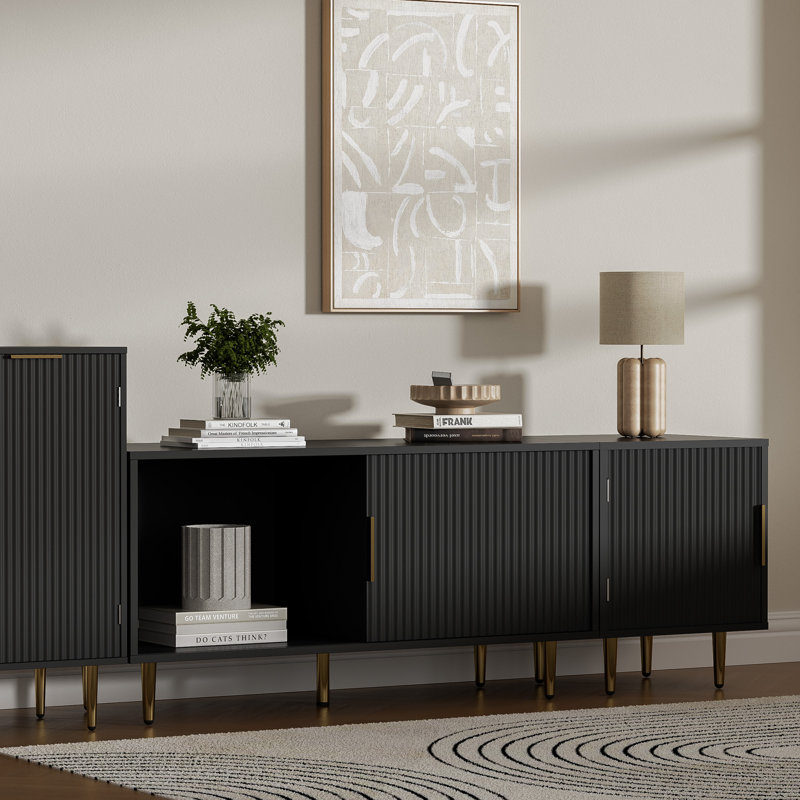 Combined Modern TV Stand For 55/60/65 Inch TV, Small Entertainment Center With Adjustable Shelf, TV Media Stand With Storage Cabinet, TV Console With Gold Legs For Living Room, Bedroom