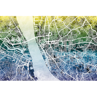 Color Gradient Urban Street Map Series: Liverpool, England, United Kingdom Graphic Art on Wrapped Canvas
