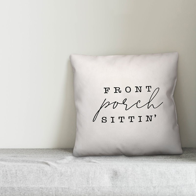  Coussin intérieur / extérieur Front Porch Sittin ', Blanc cassé / noir, H 18 po x l 18 po