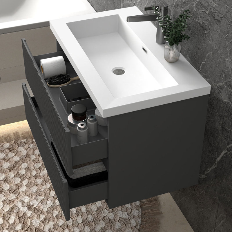 Wall Mounted Single Vanity with Integrated Resin Basin