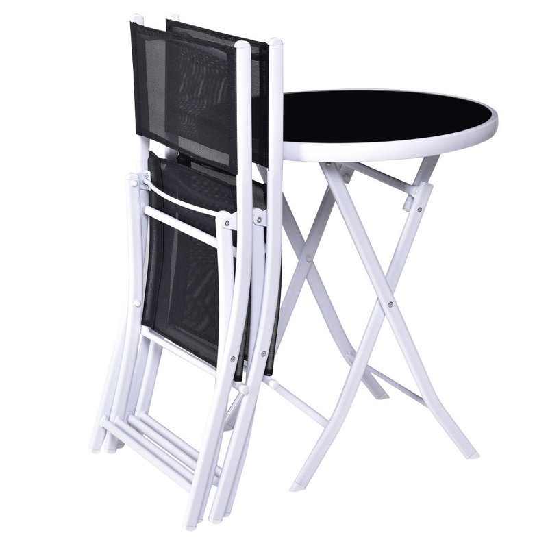 2 - Person Patio Dining Set with Round Table , Cushions Included, Black