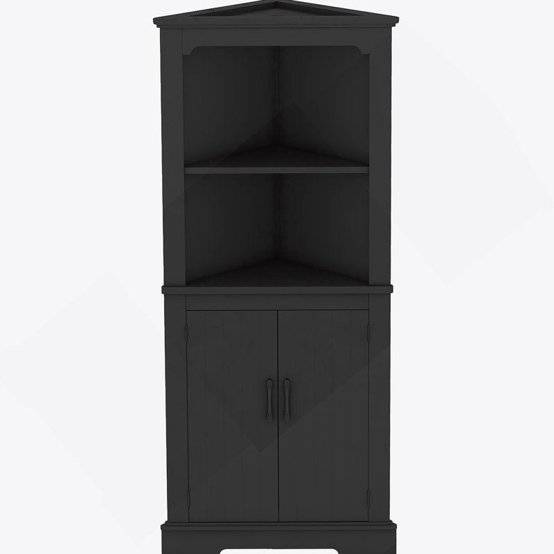 Grande armoire d'angle avec plusieurs compartiments et tablettes pour un rangement complet et une amélioration esthétique de la pièce dans divers espaces de vie