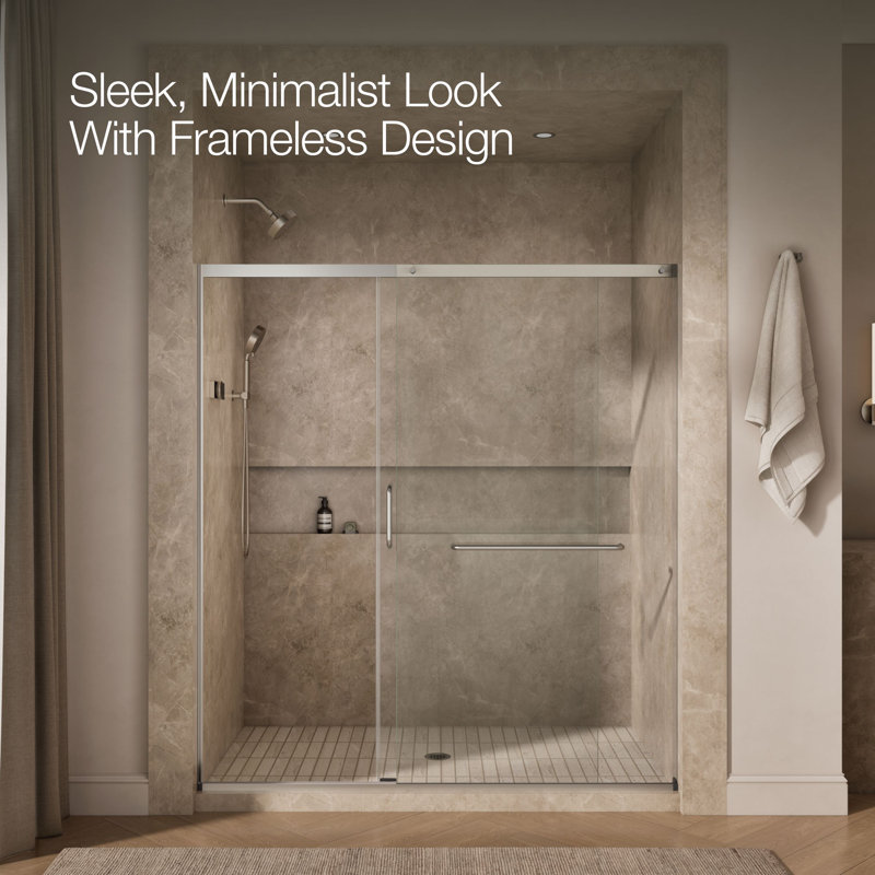 Sliding Shower Door, 75-1/2-In H X 68-1/4 - 71-5/8-In W, With Heavy 5/16-In Thick Crystal Clear Glass, Nickel