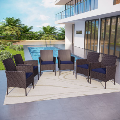 Chaises de salle à manger d'extérieur en rotin avec accoudoirs et coussins 6 pièces Alyah