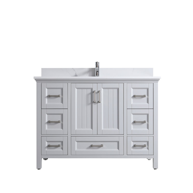 Daryiah 48 po L x 22 po P 2 portes et 5 tiroirs Meuble-lavabo autoportant avec évier simple et Comptoir en Marbre de Calcutta d'ingénierie