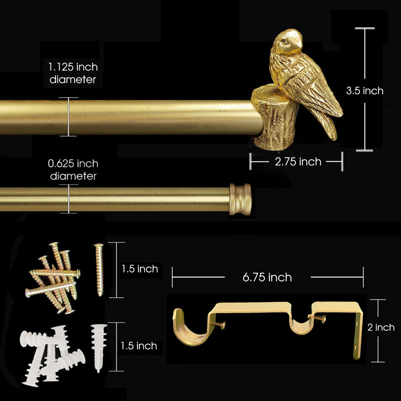 Iron Adjustable 1.12'' Double Curtain Rod, Gold, 72" - 144"