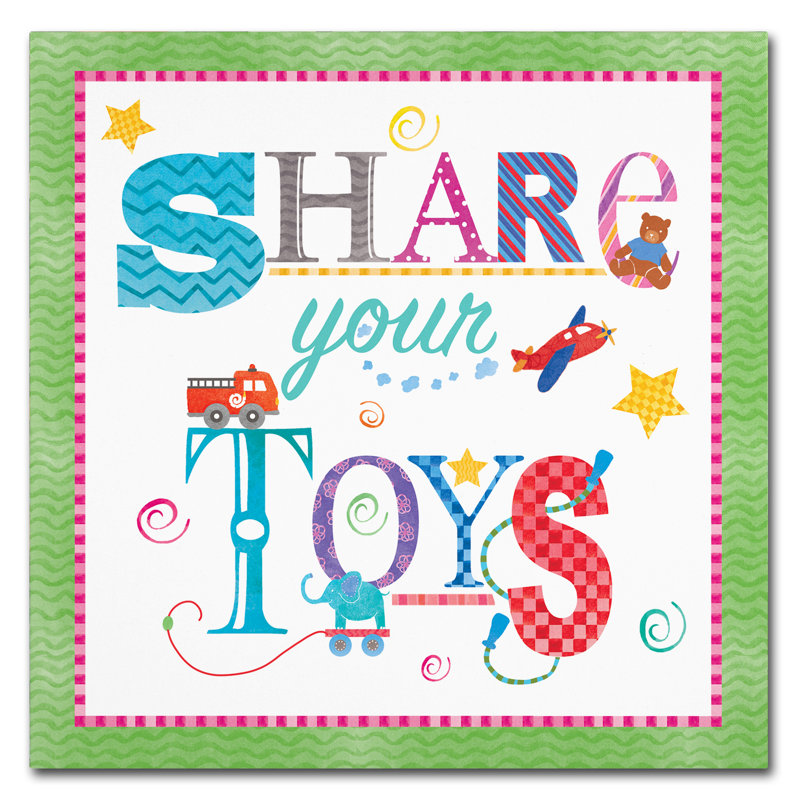 « share your toys », art sur toile, H 18 po x l 18 po