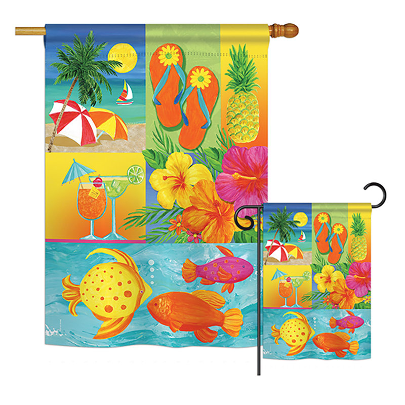 Ensemble de 2 drapeaux de jardin en polyester Tennison Collage Summer Fun in the Sun Impressions