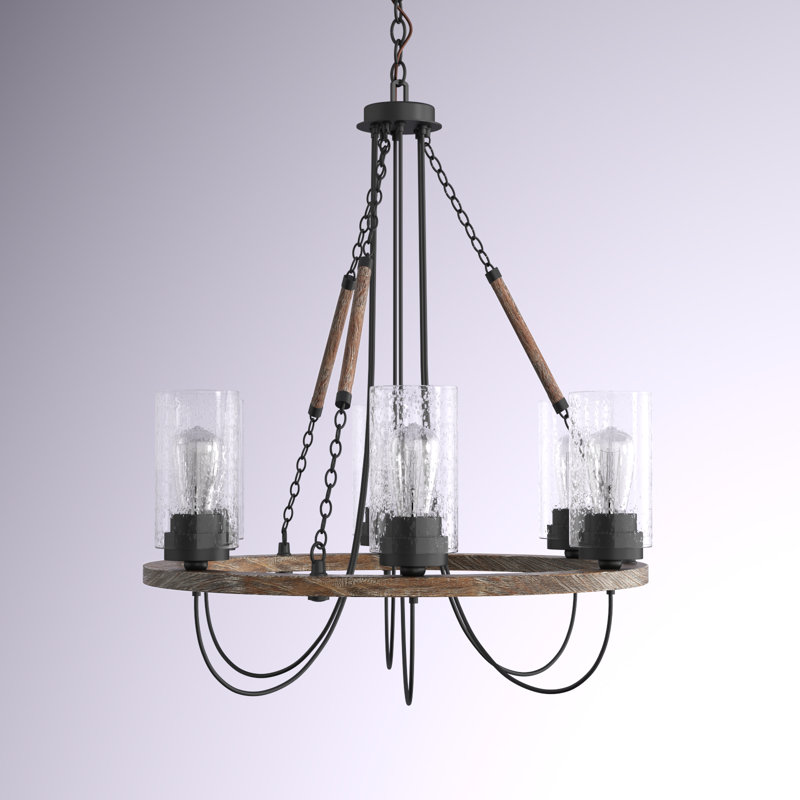 Tallant 6 - Light Wood Dimmable Wagon Wheel Chandelier, No Bulb Included, Seedy