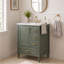Meuble-lavabo moderne de 61 cm (24 pouces) vert olive avec lavabo en céramique, rangement à fermeture douce et poignées dorées