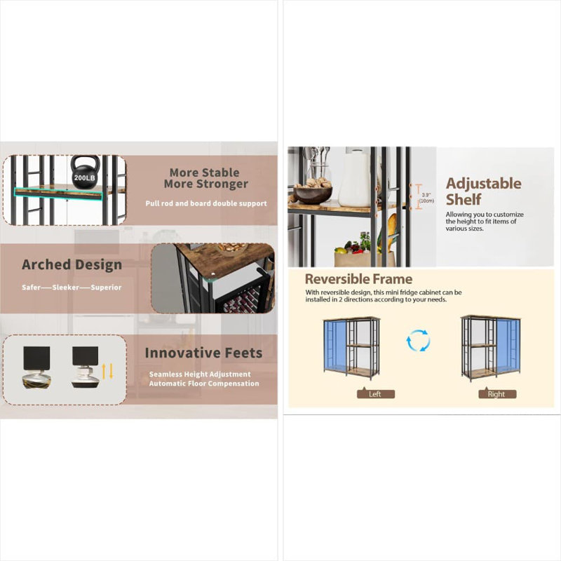Armoire de cuisine multifonctionnelle avec mini réfrigérateur, support pour micro-ondes et support de rangement - tablettes réglables pour dortoir, bureau ou salon