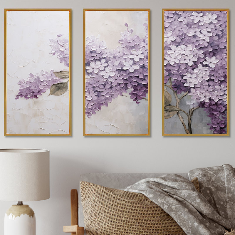Ensemble d'art sur toile Trinidad - Lilas, Cadre flottant doré, H 32 po x l 48 po x P 1 po