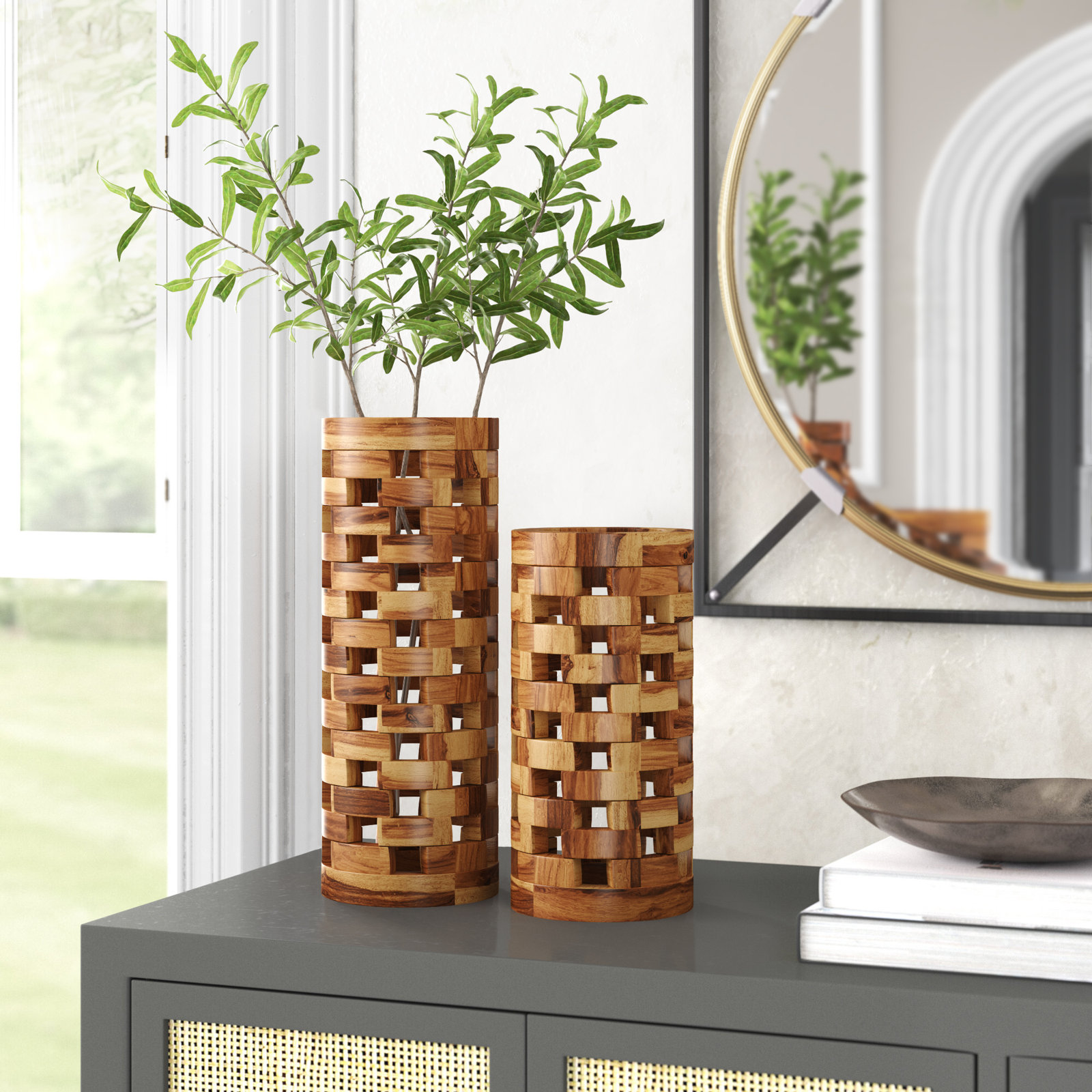 Thalia 15.85'' Handmade Solid Wood Table Vase