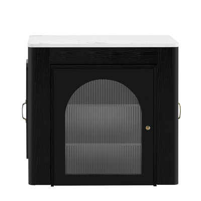 Kitchen Island With Extendable Tabletop, Power Outlet, Side Storage Area And Built-in Led Light Strip