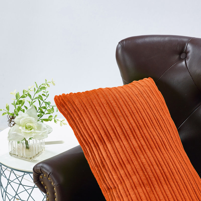Housse de coussin rectangulaire en flanelle nervurée, Orange brûlé