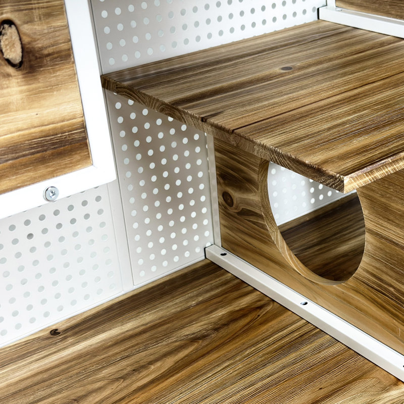 Maison de chat blanche avec base solide - composée de bois de sapin, d'une structure en fer et d'une surface en verre trempé