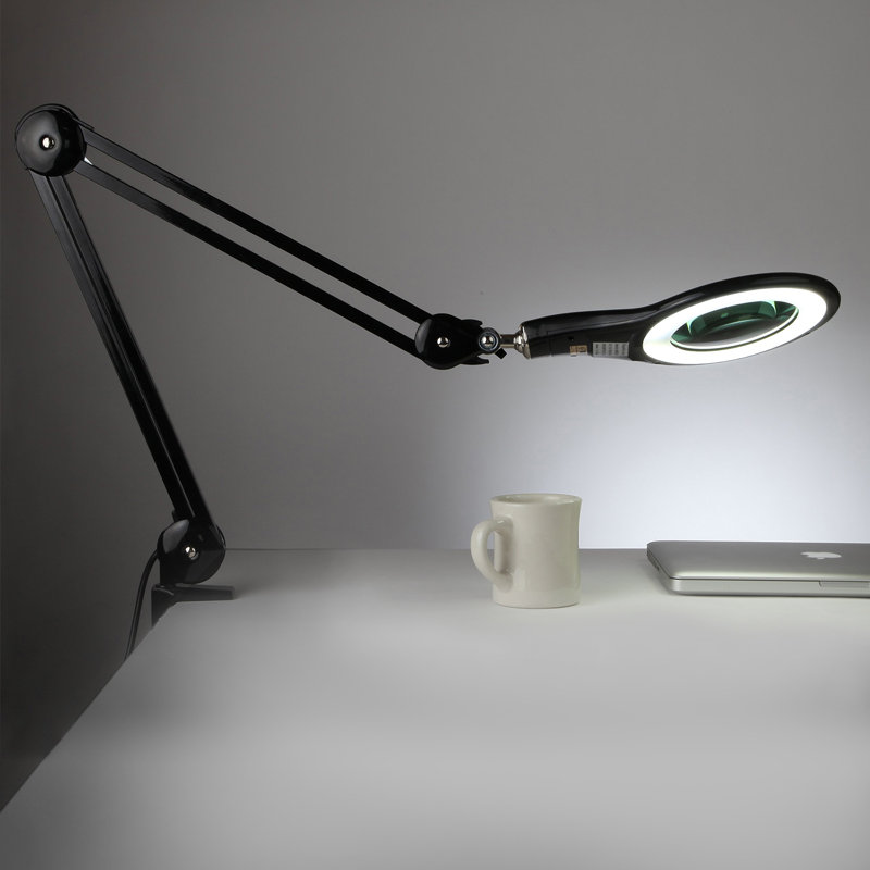 Lightview Pro 33 in. Adjustable Swing Arm Integrated 2.25X Magnifying LED Desk Clamp Lamp