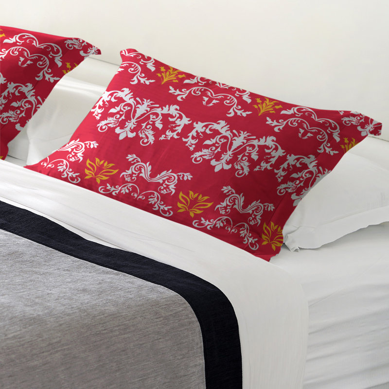 Football Baroque Pattern Pillow Sham, Standard, Microfiber, Red/White/Yellow