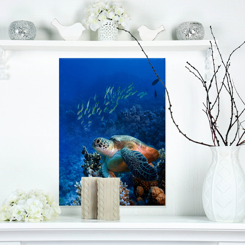 Tortue de mer océan, art mural sur toile - Tortue de mer, H 20 po x l 12 po x P 1po, Toile tendue
