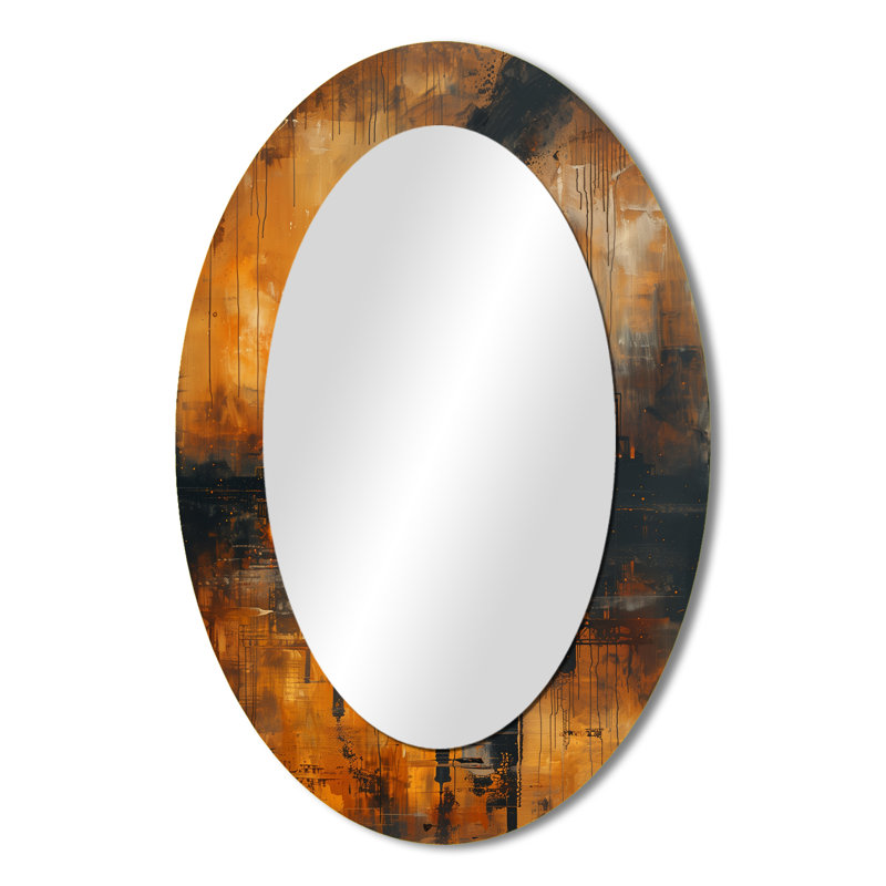 Jaune et noir - Fabrication industrielle - grand miroir mural ovale sur métal, 36 po x 24 po