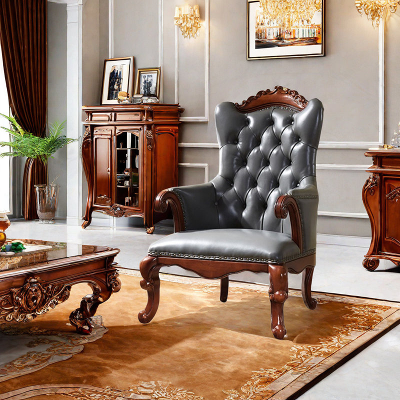 Canapé rétro en bois massif de 29,92 po de largeur, Cuir véritable gris
