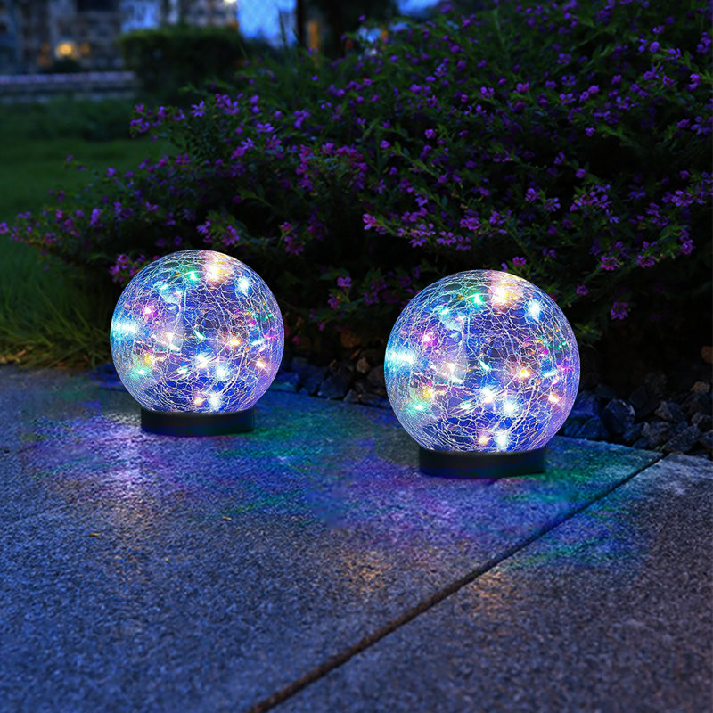 4.33ft 2 Modes Solar Cracked Glass Ball Outdoor Waterproof  30 LED  Light for Garden Pathway Patio, Purple/Blue