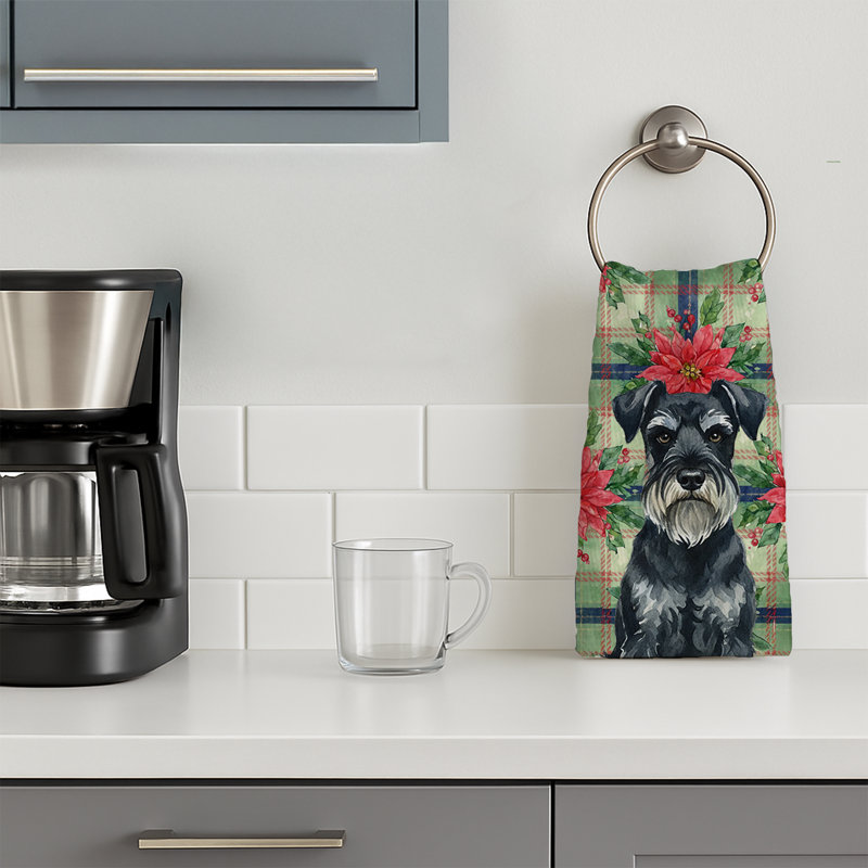 Standard Schnauzer Christmas PoinsettIas Kitchen Towel, Black/White Standard Schnauzer