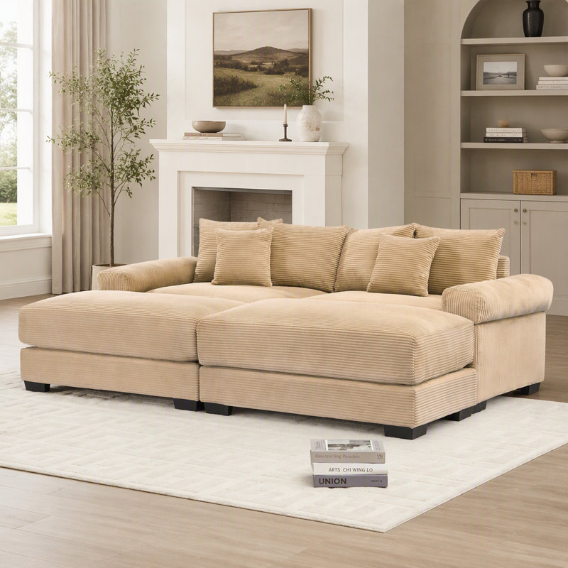 Canapé d'angle modulaire surdimensionné Cloud de 234 cm (92 pouces), en tissu velours côtelé doux, avec 2 poufs, assise profonde, larges accoudoirs, design ergonomique, montage facile, idéal pour les salons et les pièces à vivre.
