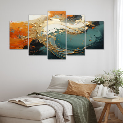 Bleu et or tempête de marbre VI - ensemble de peintures abstraites multiples